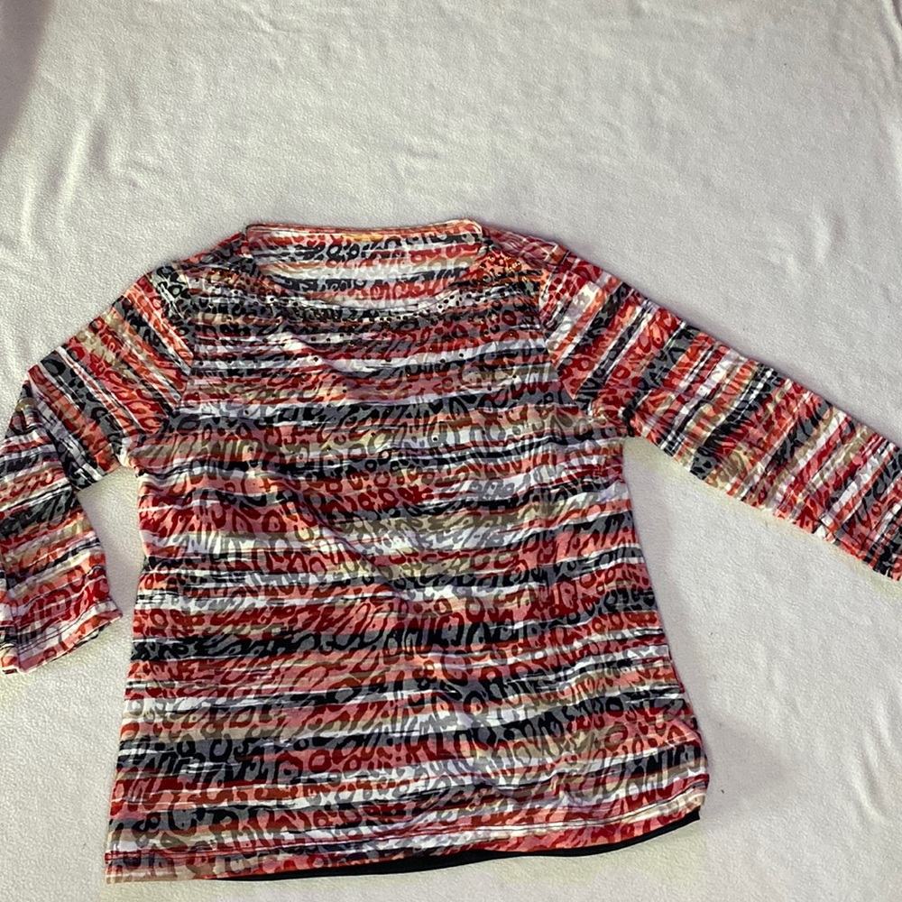 3/4 sleeve striped leopard print top
